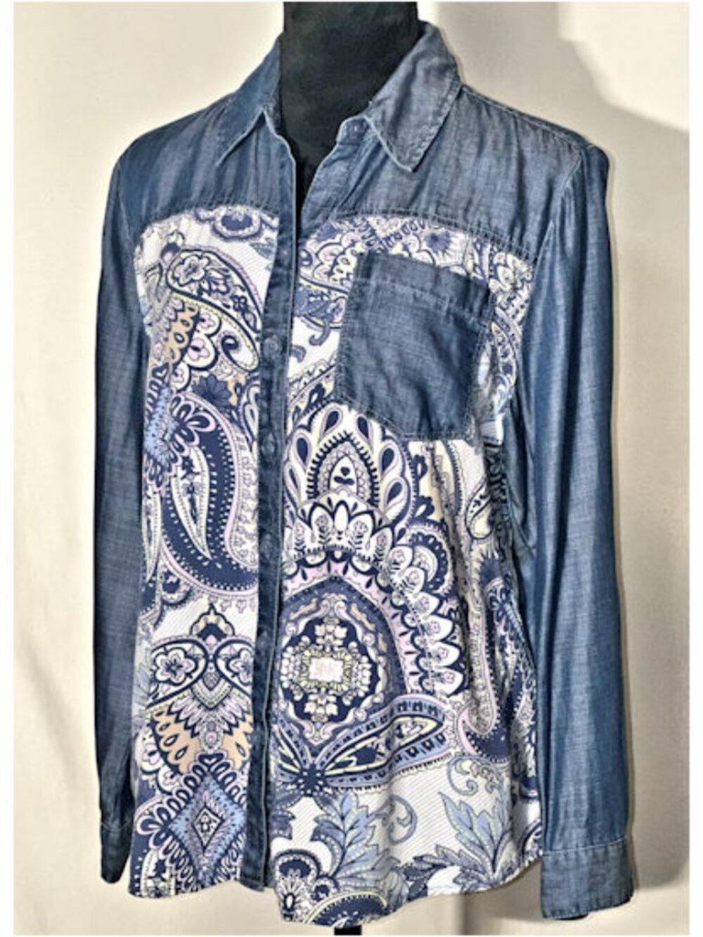 Chico's Paisley Print Denim Shirt, Size 2P